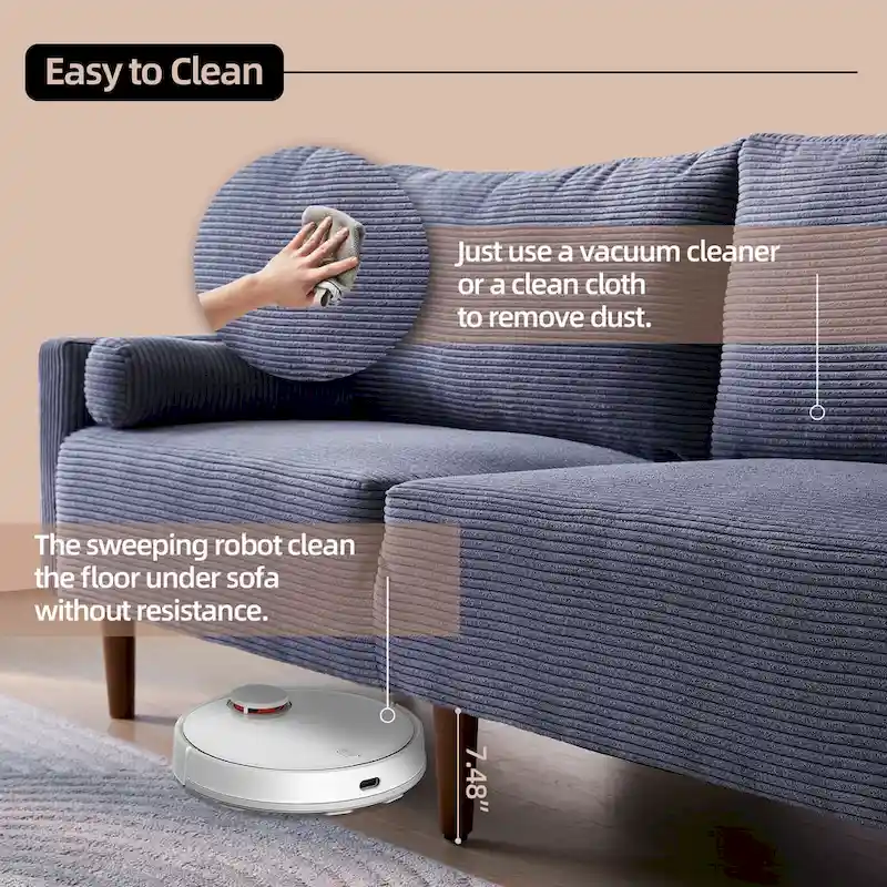 HOOOWOOO Mid-Century Modern Upholstered Sofa Couch with Rolled Pillows