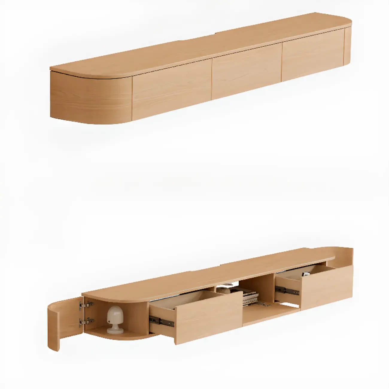 Nut-Brown Modern Wooden Wall-Mounted TV Stand with Light