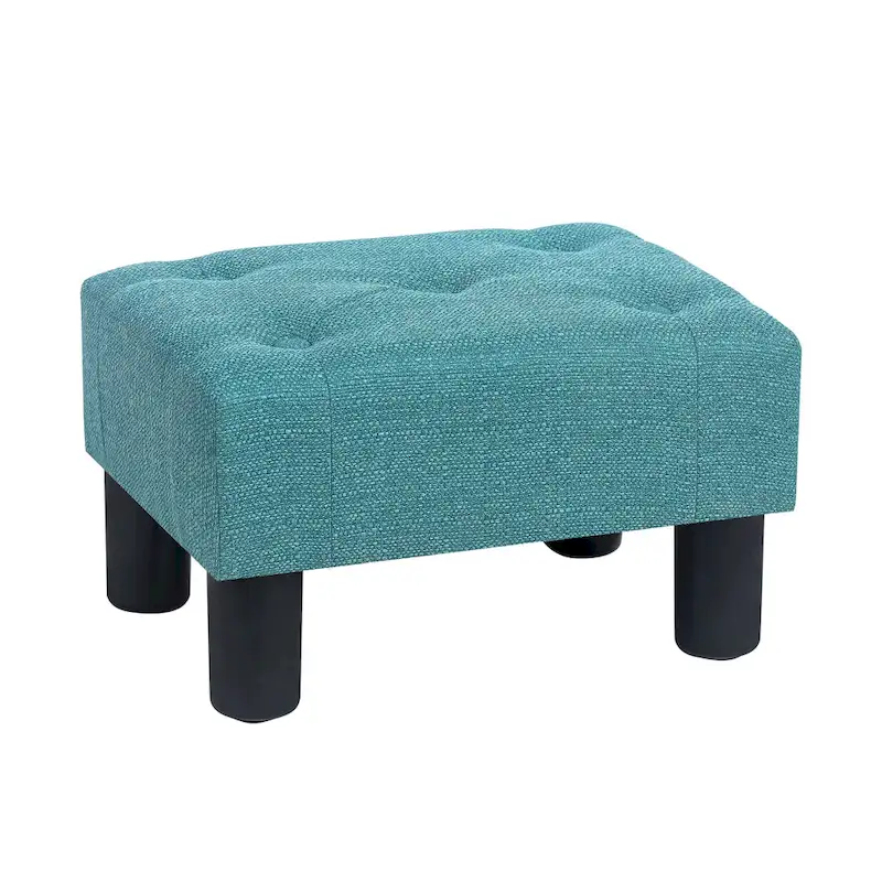 Adeco Button Tufted Linen Foot Stool Rectangular Small Ottoman