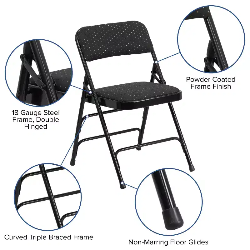 Emma and Oliver 4 Pack Curved Triple Braced & Double Hinged Fabric Upholstered Metal Folding Chair