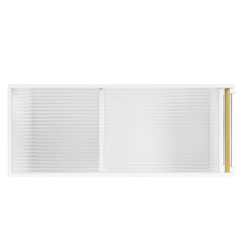 31.5 Modern Mobile End Table with 5mm Thick Fluted Tempered Glass, Lockable Wheels and Golden Round Rod