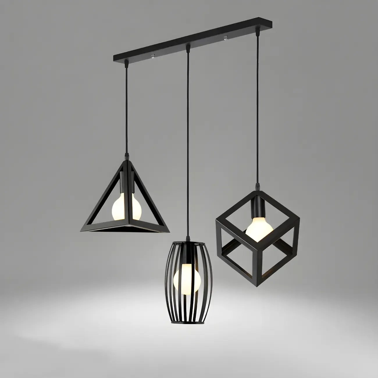 Industrial Black Metal Geometric Kitchen Island Pendant Light