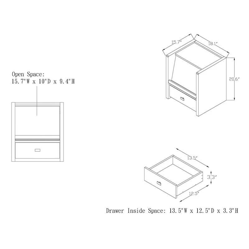 Modern Walnut 18-Inch Side Table with Pull-Out Magazine Stand and Drawer