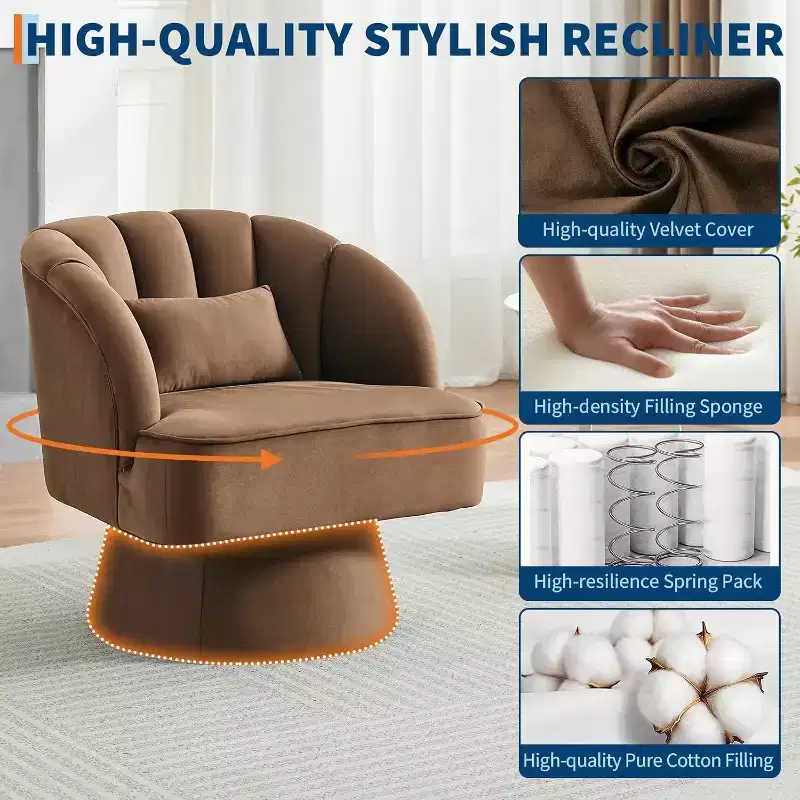 Acekool 360 Swivel Barrel Chair - Plush Teddy Velvet Lounge Chair
