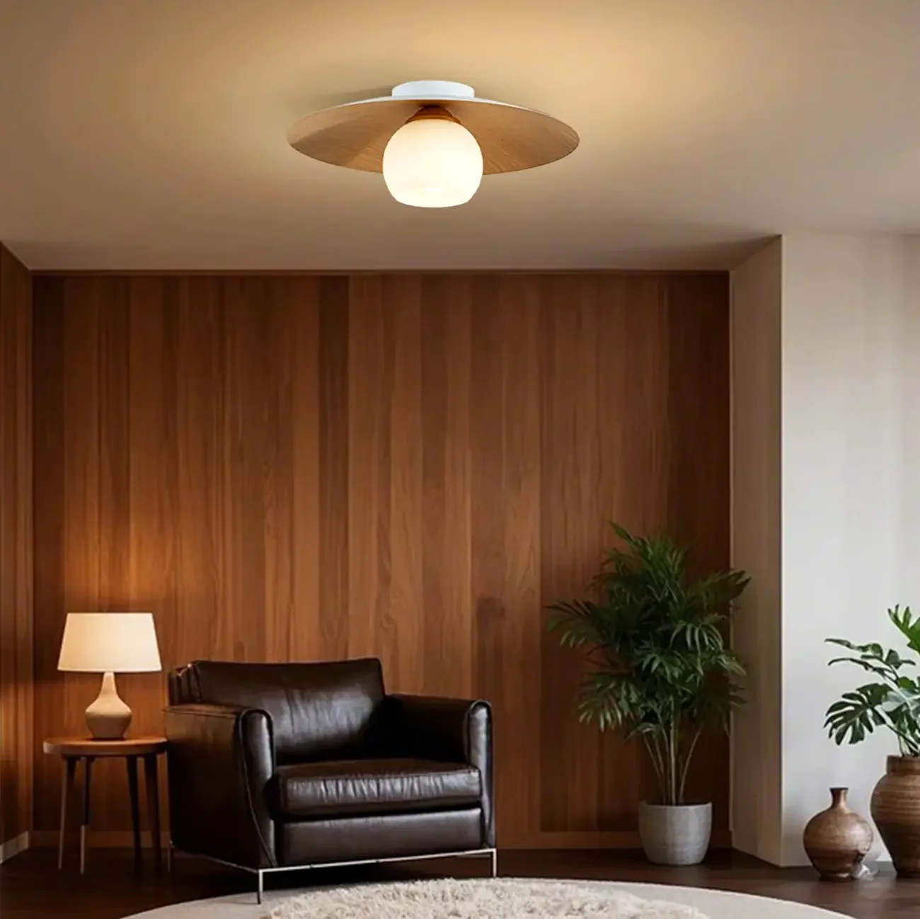 Mini Natural Finish Semi-Flush Ceiling Light for Living Room