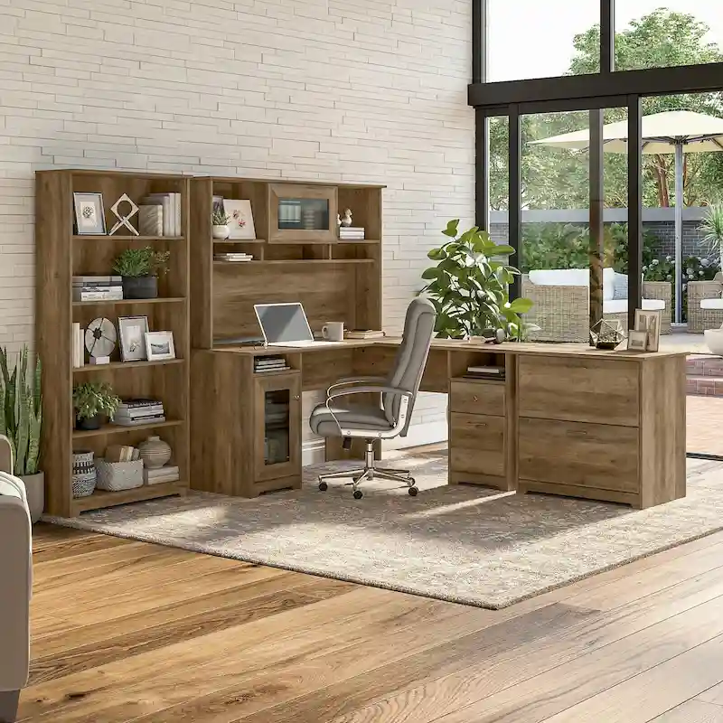 Cabot 60W L-Desk with Hutch, Cabinet and Bookcase by Bush Furniture