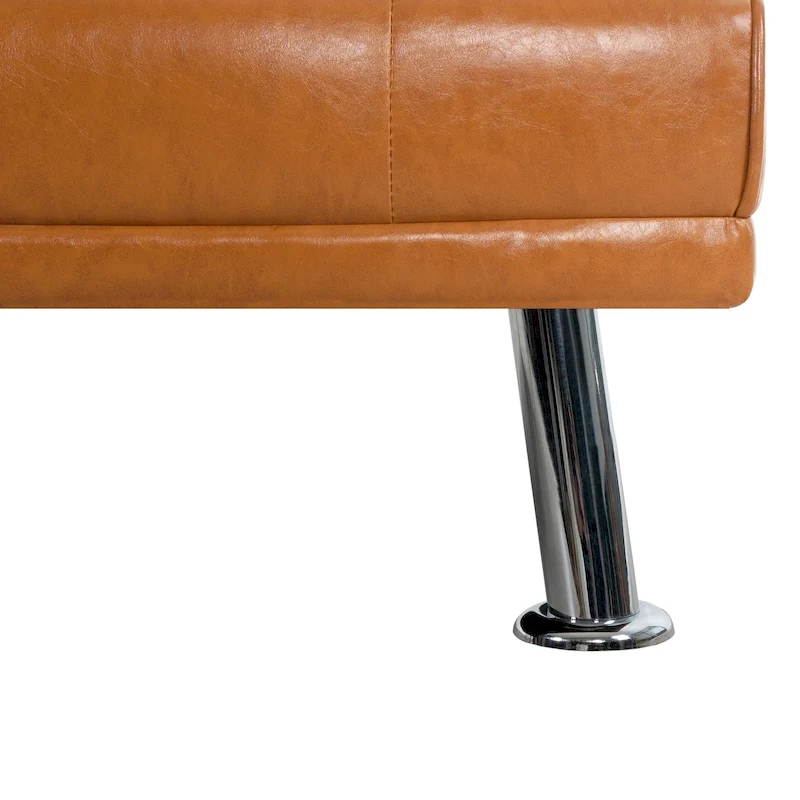 Futon Sofa Bed Couch with Armrest & Cupholders, Faux Leather Sofa Bed Couch Convertible Folding Reclining Small Couch