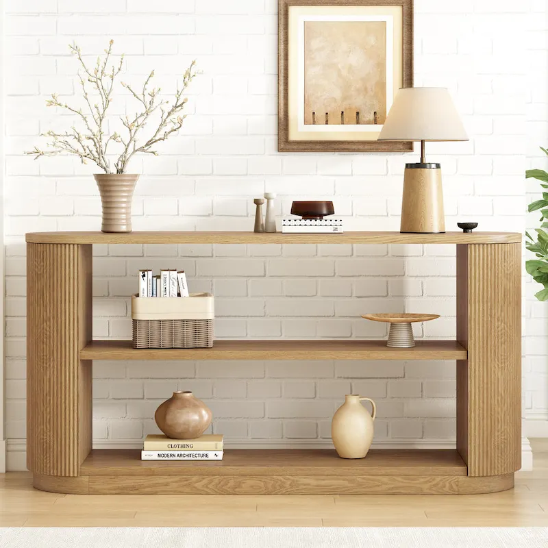Modern Entryway Console Table - Slim Sofa Table with Open Shelf & Elegant Wood Grain, Multi-Functional Hallway Table