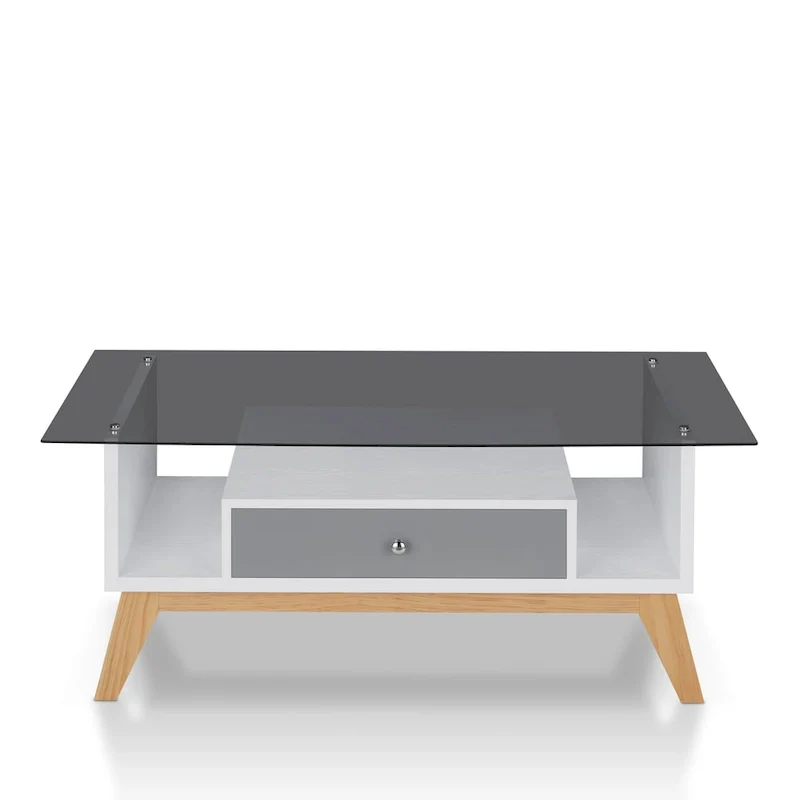 Tevi Modern 47-inch Glass Top 1-Shelf Coffee Table by Furniture of America