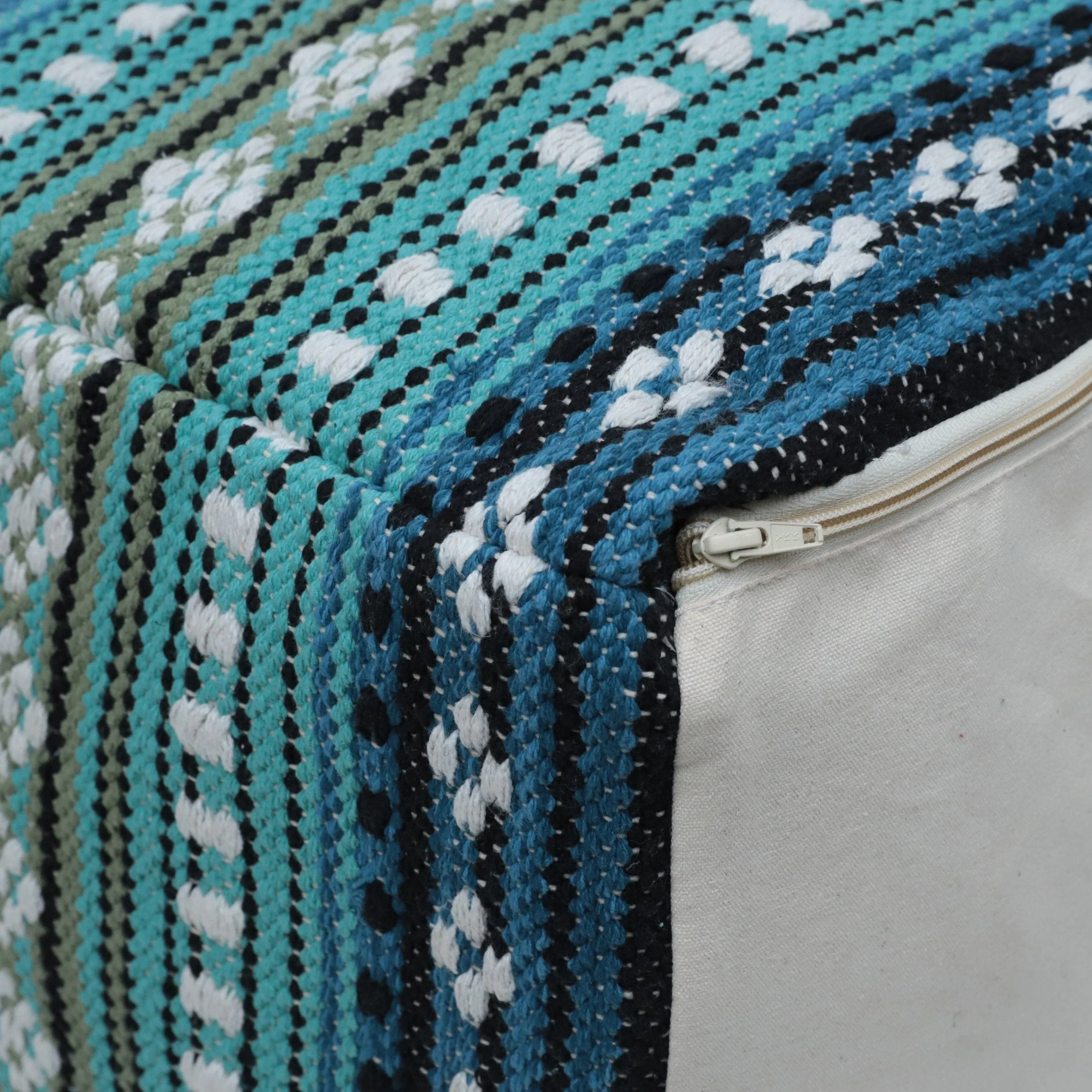 Boho Handcrafted Peruvian Print Cube Pouf - NH615413