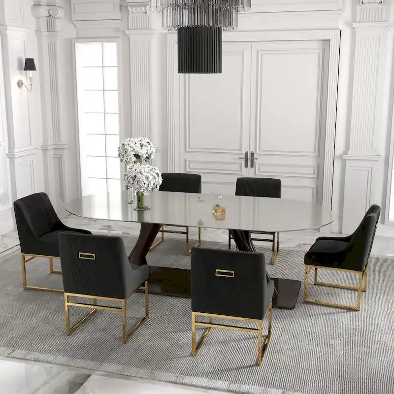 SEYNAR Contempoary Velvet Dining Chair with Metal Frame Legs, set of 6