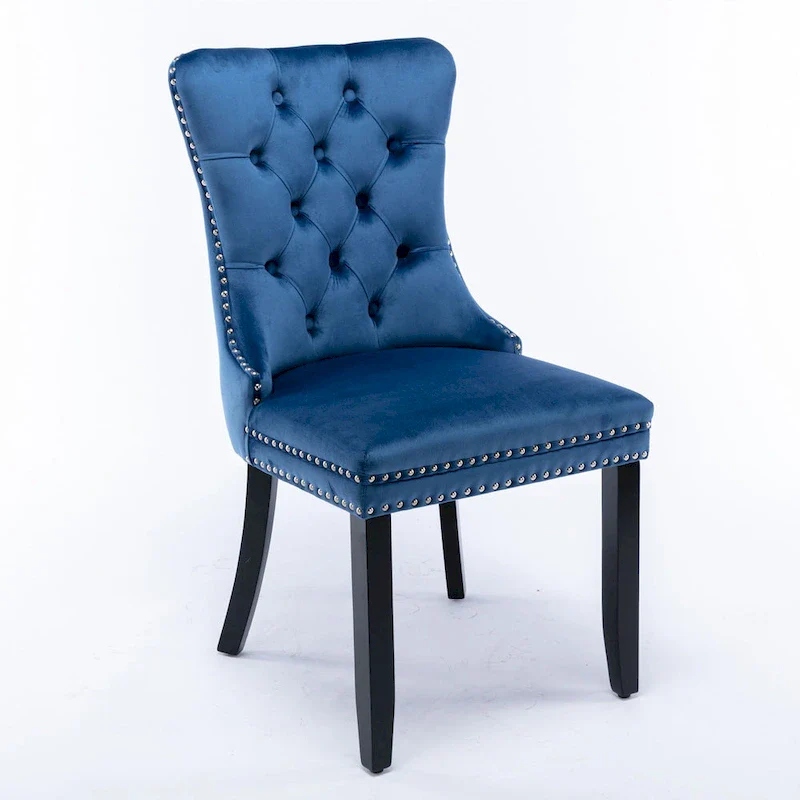 Modern Set of 2 Velvet Tufted Dining Chair with Wood Legs and Nailhead Trim