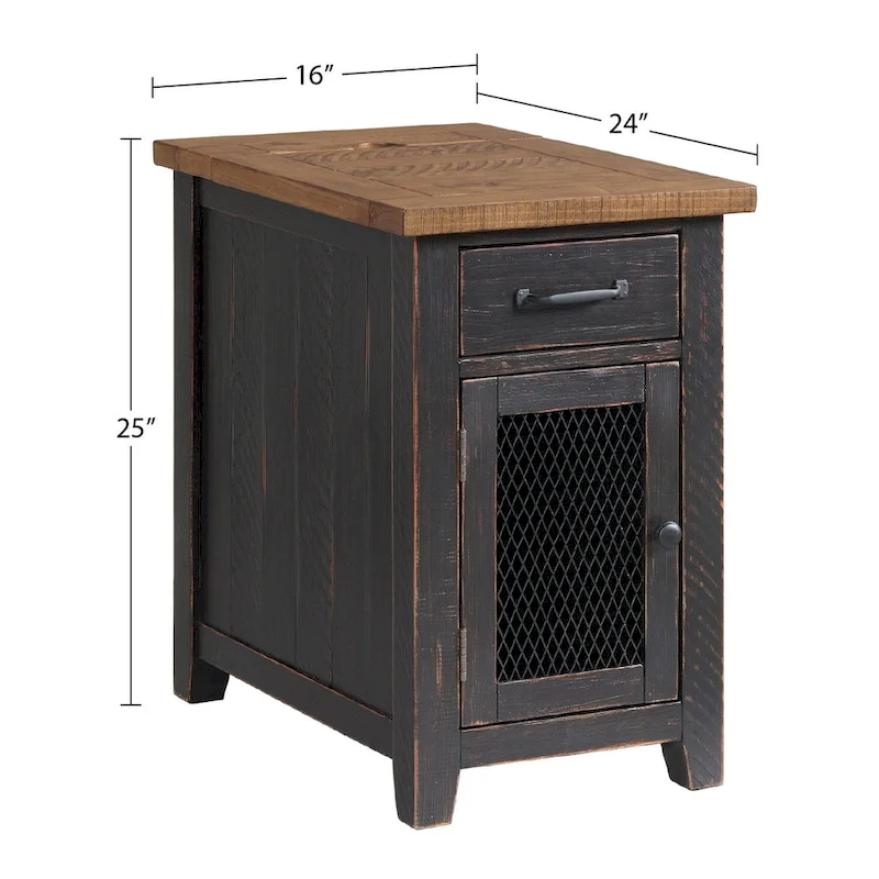 Rustic Solid Wood Chairside End Table with Hidden Charging Station