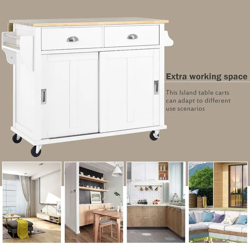 Kitchen Island Cart with Wheels Drop-Leaf Countertop