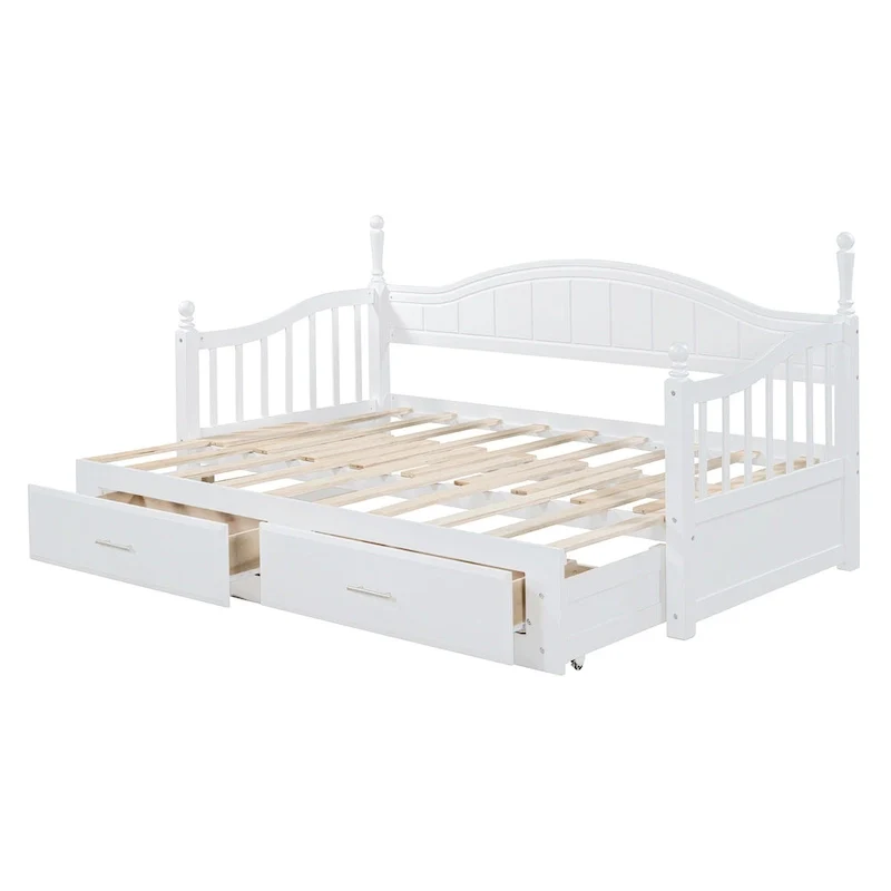 Twin Wooden Daybed with 2 Drawers & Trundle