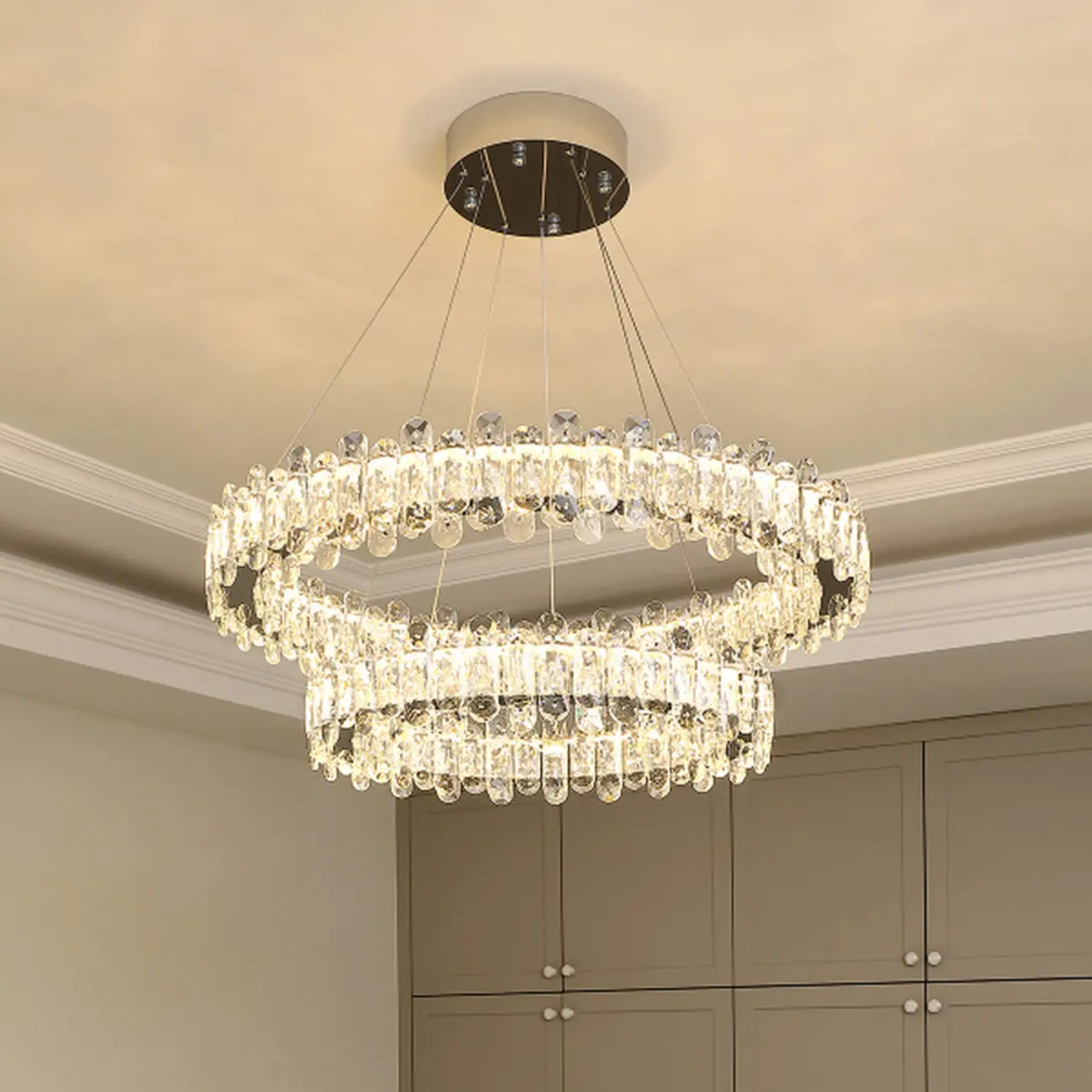 Gold Crystal Circular Glass Beads Modern Chandelier