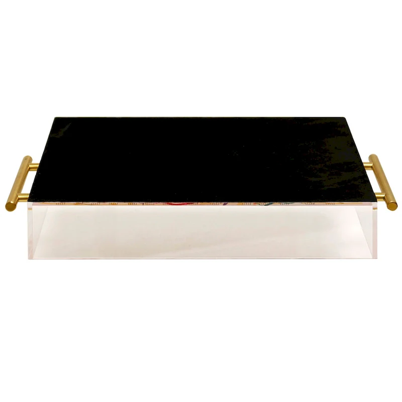 Harp & Finial Songbook II Acrylic Tray- Large - Abstract Print On Acrylic With Gold Handles