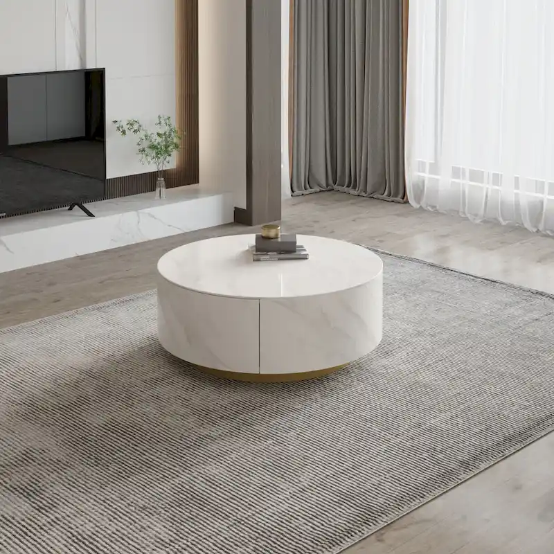 Round Coffee Table with 2 Drawers