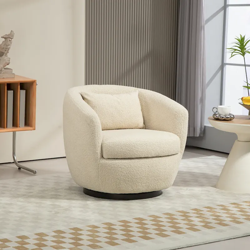 Beige 37.2 Upholstered Swivel Barrel Chair with Storage and Ergonomic Design