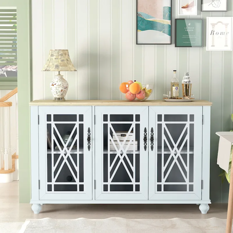 55 Vintage Style Kitchen Accent Buffet Sideboard Cabinet - 55 in Width