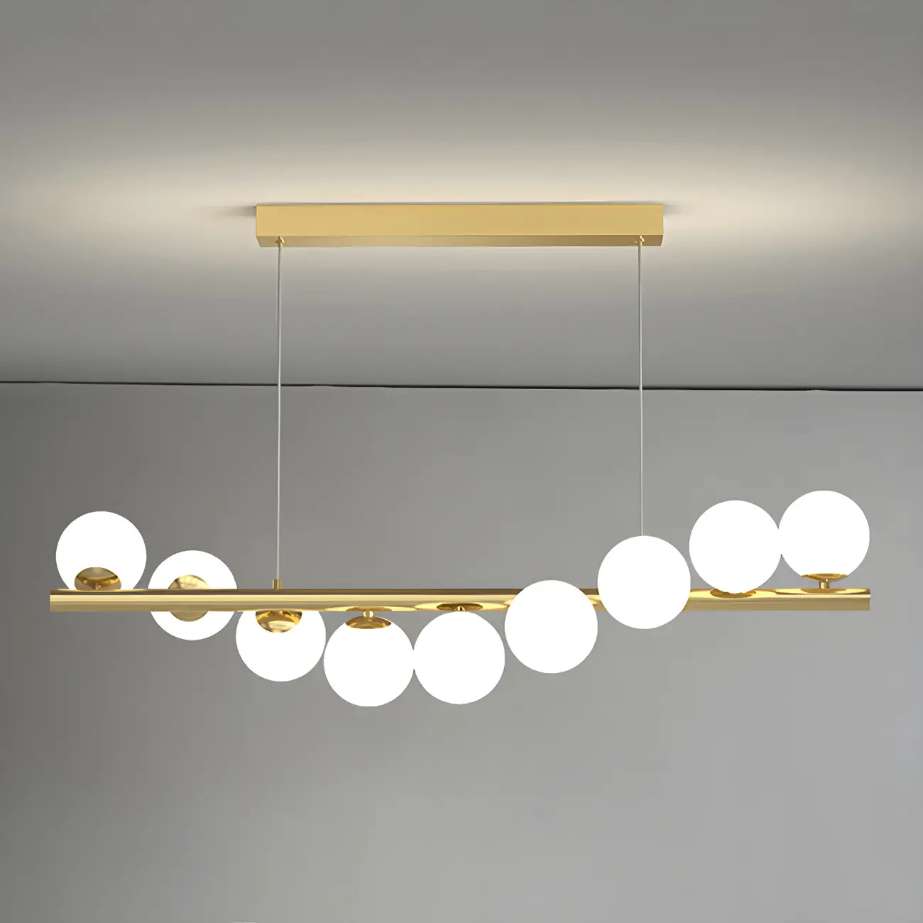 Sleek Modern Gold Glass Globe Island Chandelier