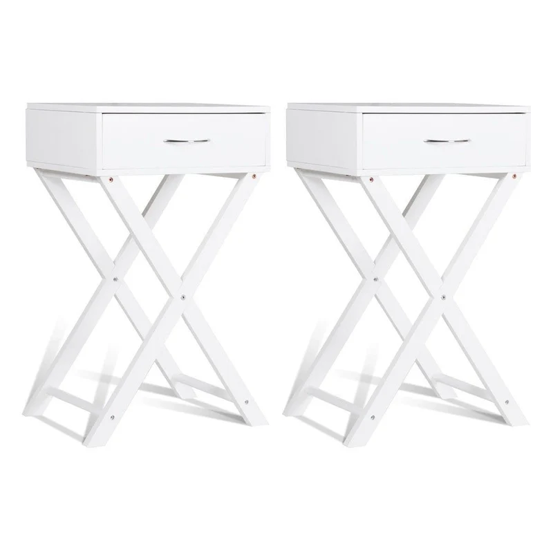 Costway 2 PCS Nightstand X-Shape Drawer Accent side End Table Modern