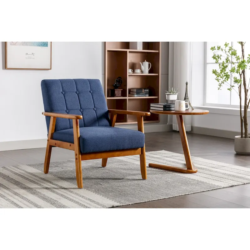 Mid-Century Modern Wooden Upholstered Accent Arm Chair