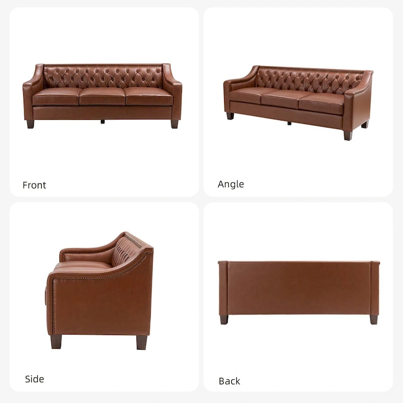 Mateo 82.28 Wide Transitional Genuine Leather Sofa with Nailhead Trim and Button-Tufted Back