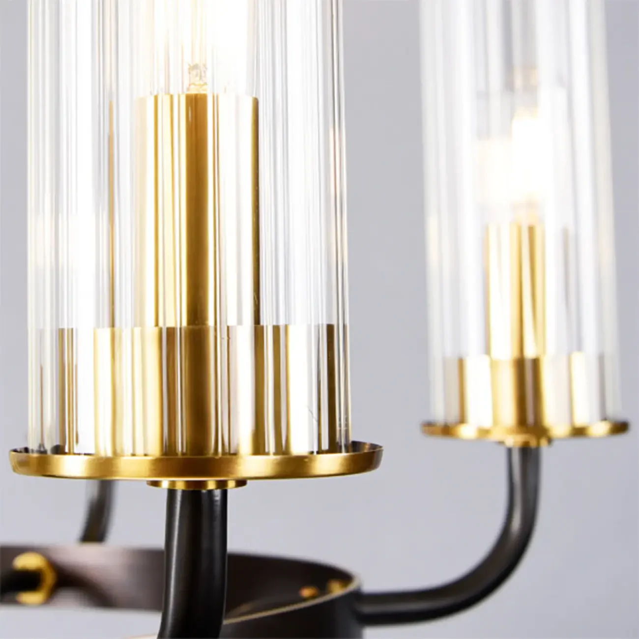 Modern Circle Black Gold Clear Glass Shade Chandelier