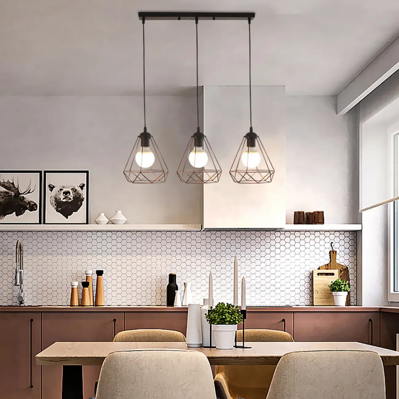 Modern Black Metal Adjustable Island Pendant for Dining Area