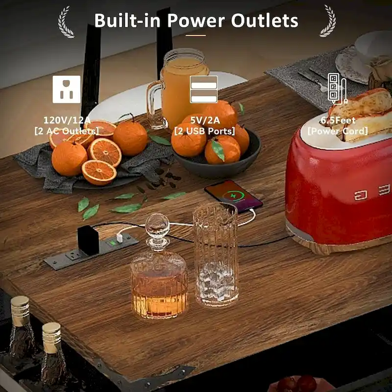 Farmhouse Kitchen Island Cart with Wheels, Power Outlet