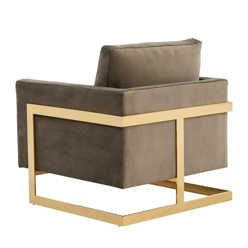 LeisureMod Lincoln Mid-Century Velvet Accent Arm Chair With Gold Frame - 34