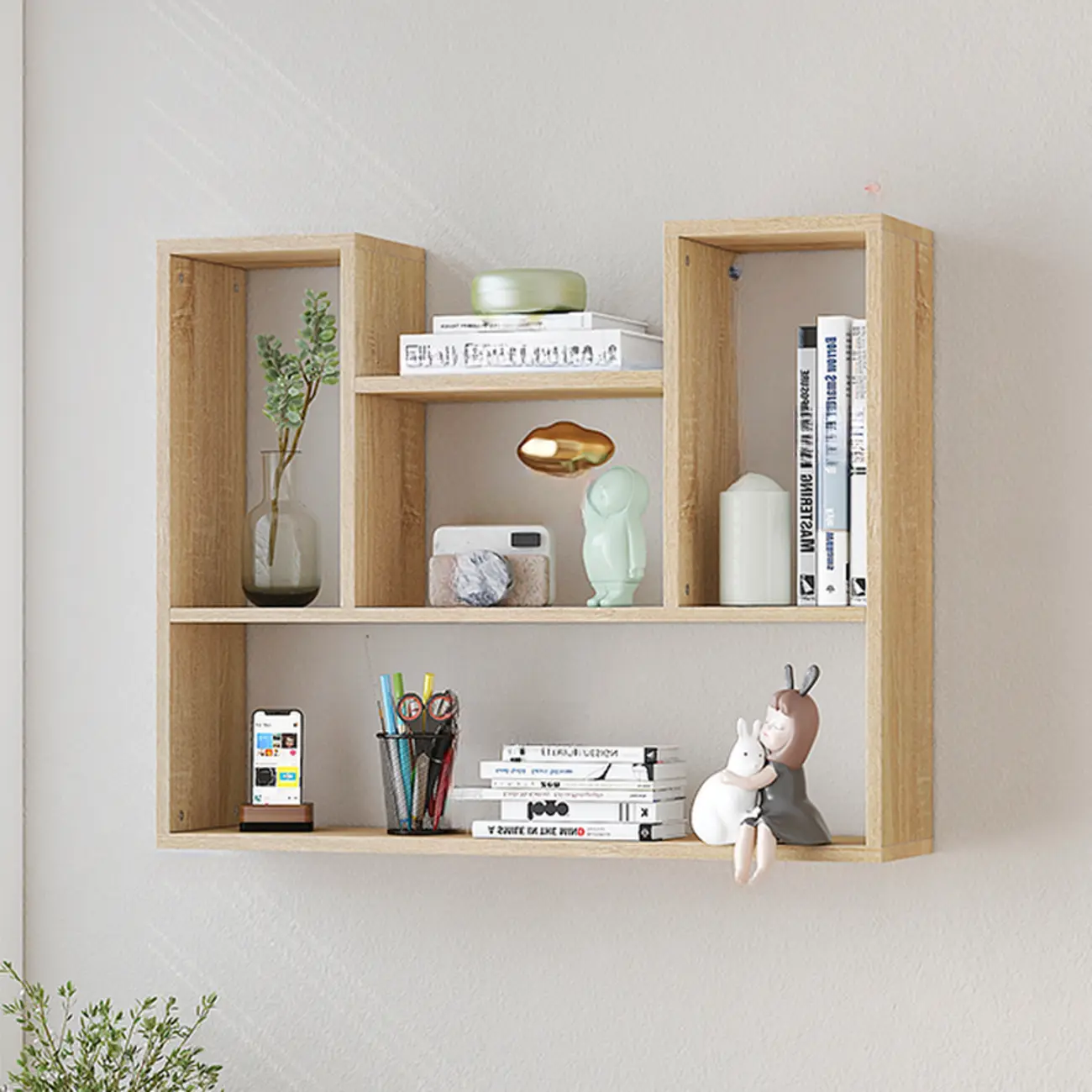 Modern Wooden 3-Tier Open Back Wall-Mounted Bookcase