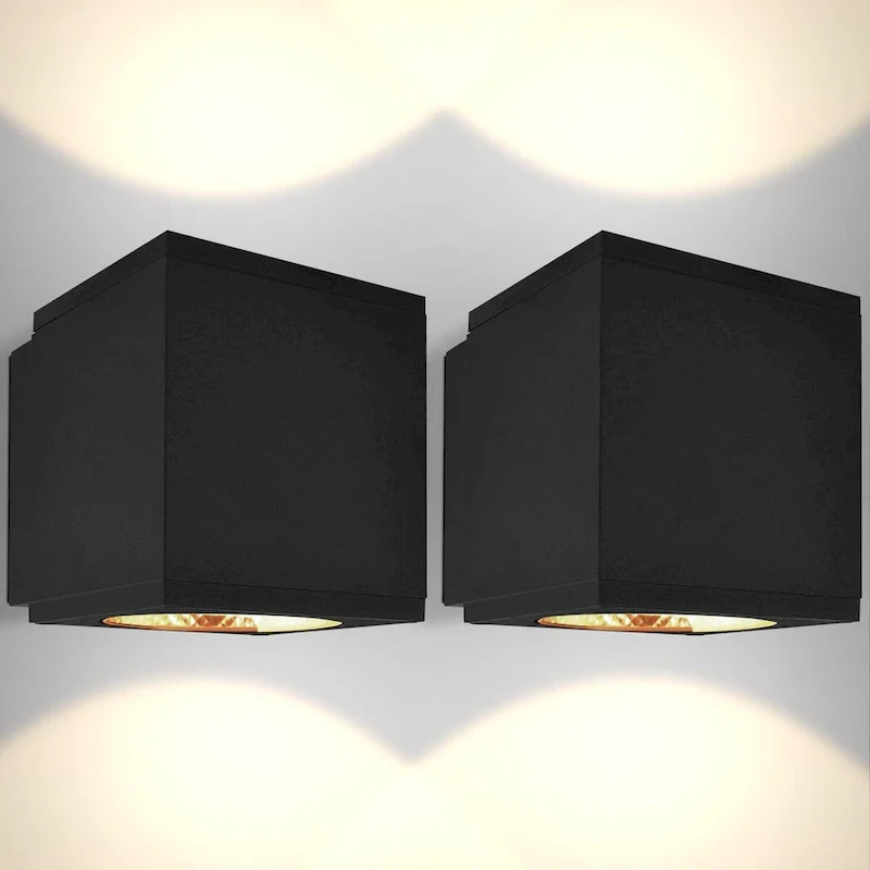 Luxrite LED Outdoor Cube Wall Light, Up Down Wall Sconce, 3CCT 3000K-5000K, 26W, Aluminum, IP65 Waterproof, ETL 2-Pack