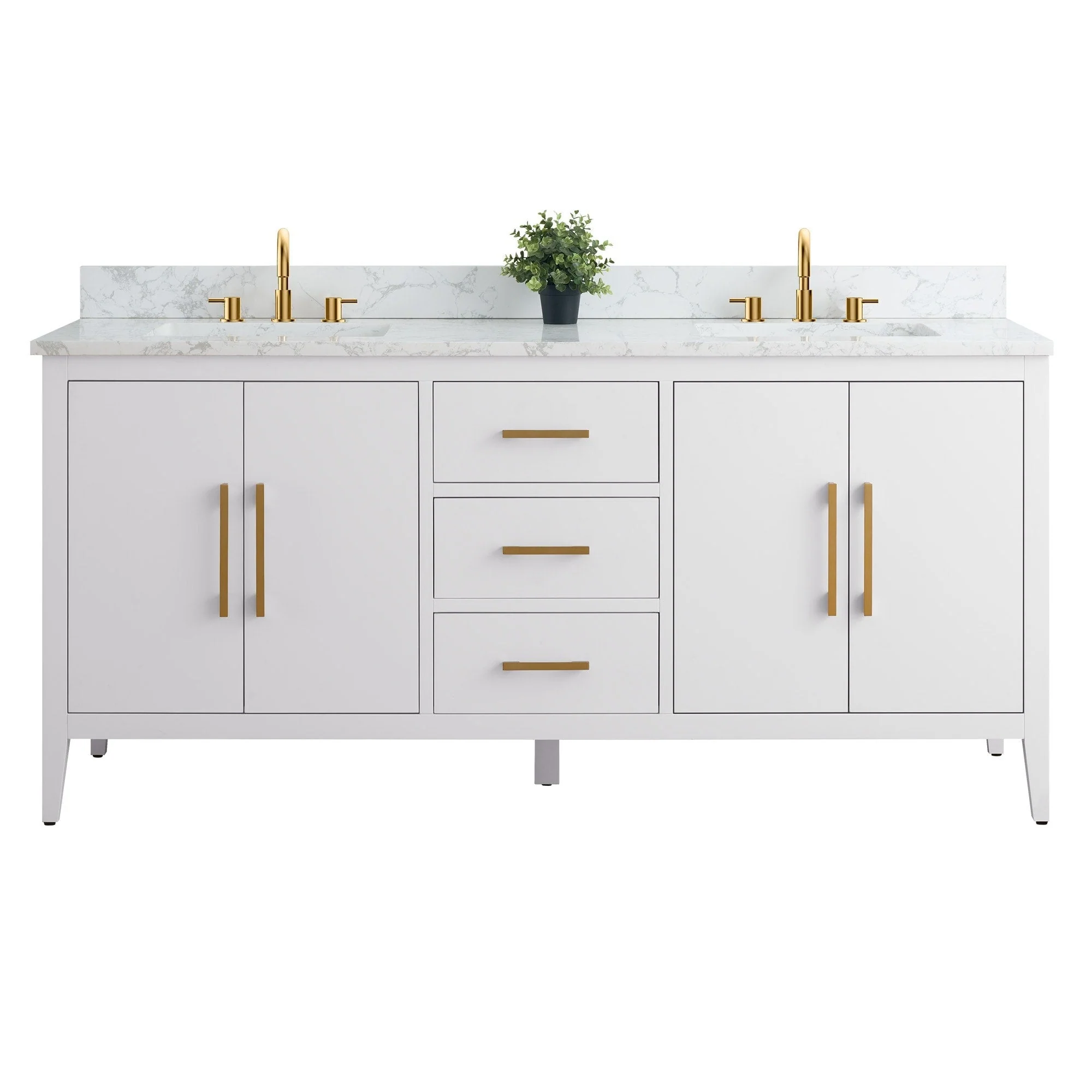 Vanity Art 72 Double Sink Bathroom Vanity Cabinet with Engineered Marble Top
