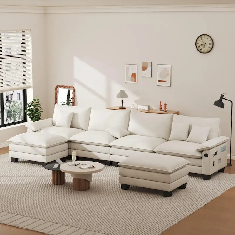 144 Modular Compression Sofa Set Convertible Sectional Sleeper Couch with 2 Ottomans