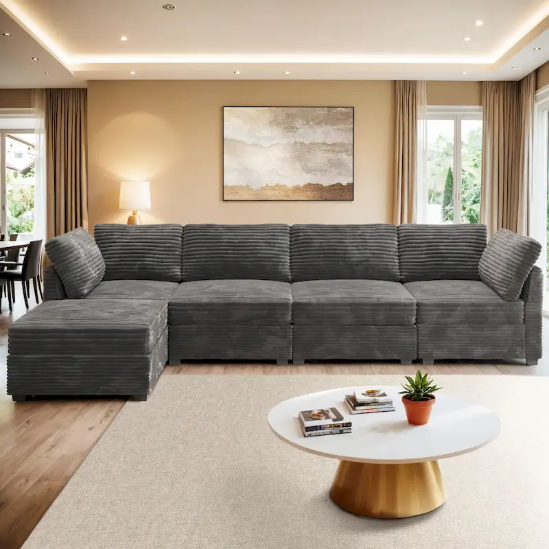 Newport Furnishings Long Plush Deep Seat Indoor Sofa with Ottoman