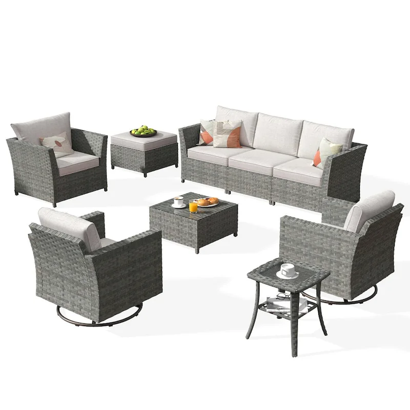 XIZZI 9-piece Patio Furniture Sectional Set with Swivel Rocking Chairs