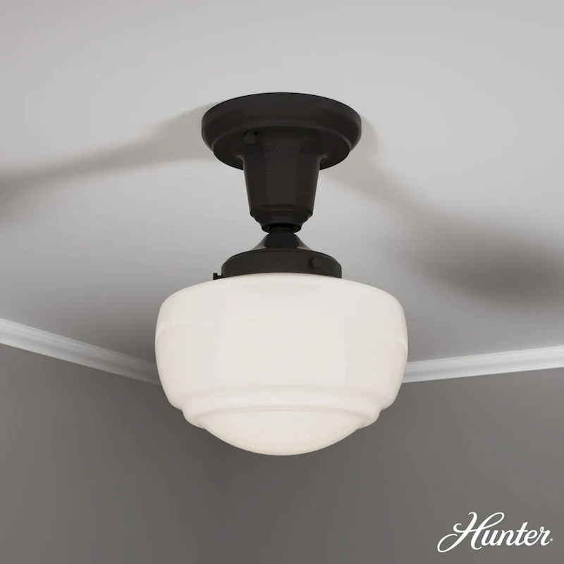 Hunter Saddle Creek 1-Light Mini Pendant / Semi-Flush Mount Ceiling Light - Kitchen Island, Dining Room, Hallway
