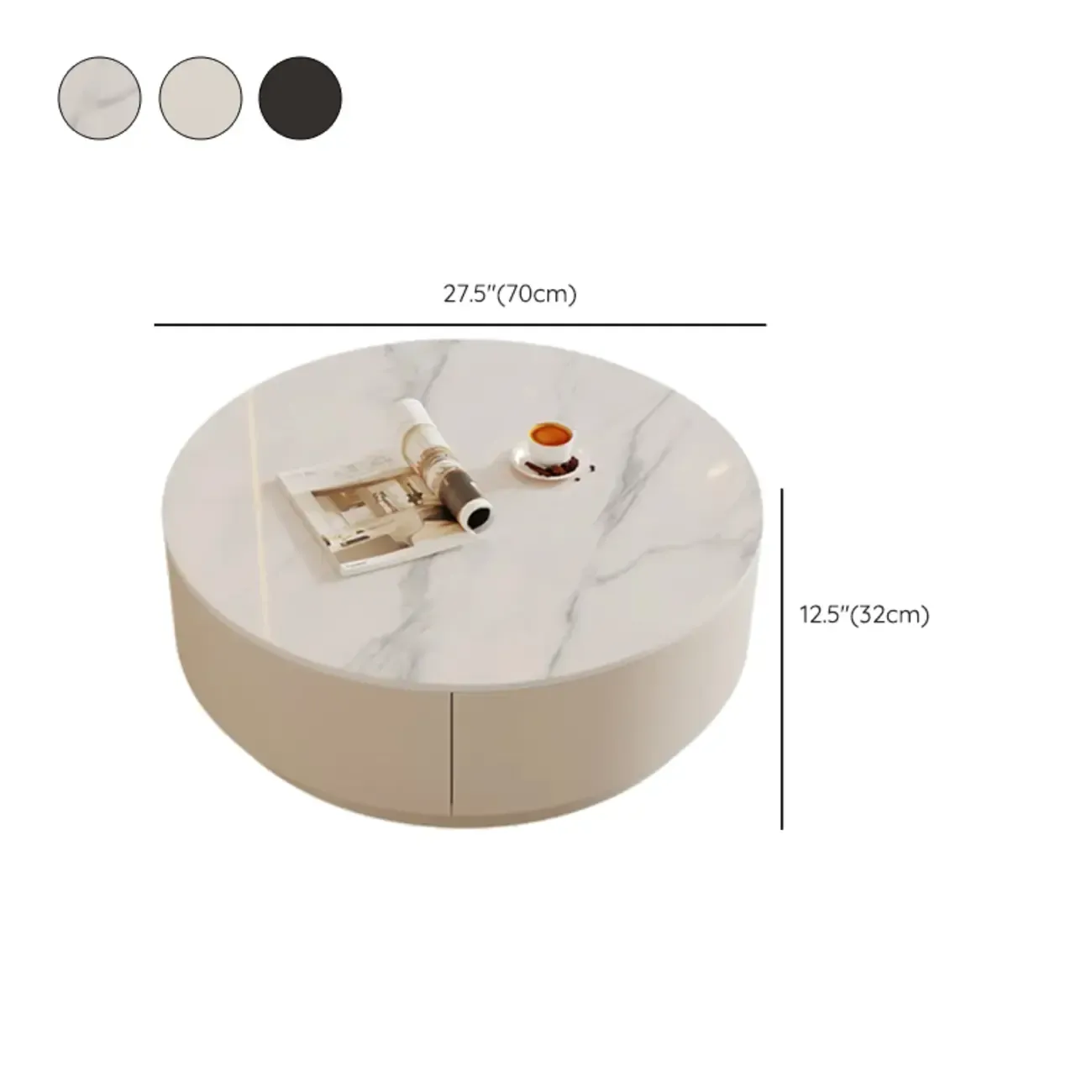 Modern Wood Round Nesting Coffee Table with 2 Drawers