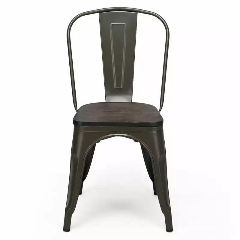 Costway Set of 4 Modern Metal Dining Side Chair Wood Seat Stackable Bistro Cafe