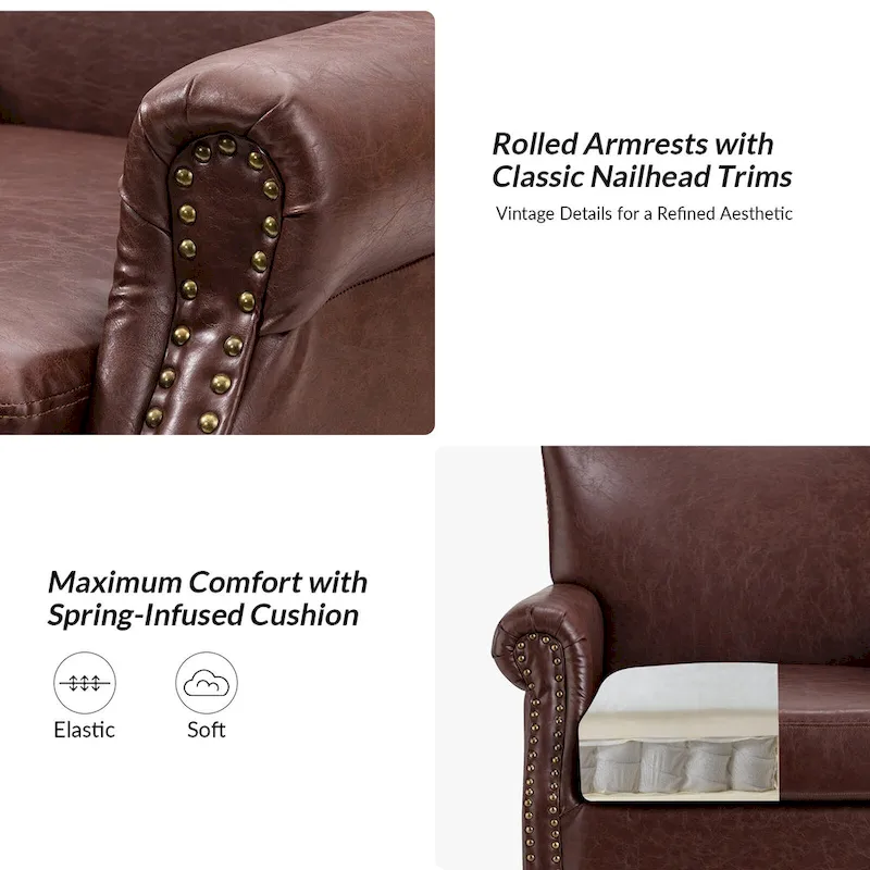 Vegan Transitional Armchair with Rolled Arms Set of 2