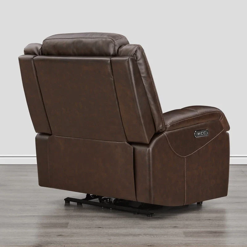 Brown Leather Power Recliner with Headrest - Single Seat
