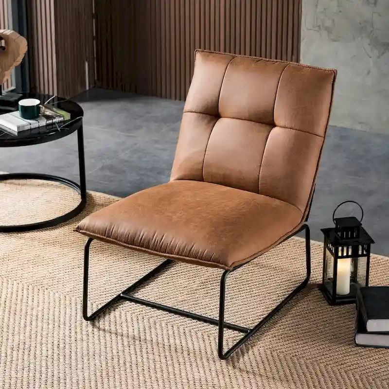 OVIOS Mid-Century Suede Fabric Armless Accent Chair