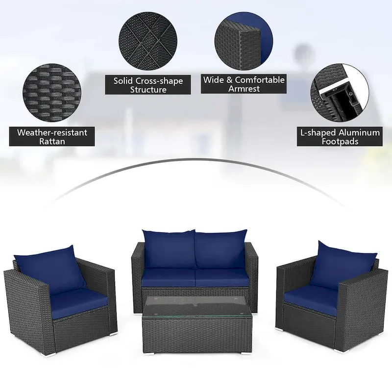 Costway 8 PCS Patio Rattan Furniture Set Cushioned Sofa Chair Coffee - See Details