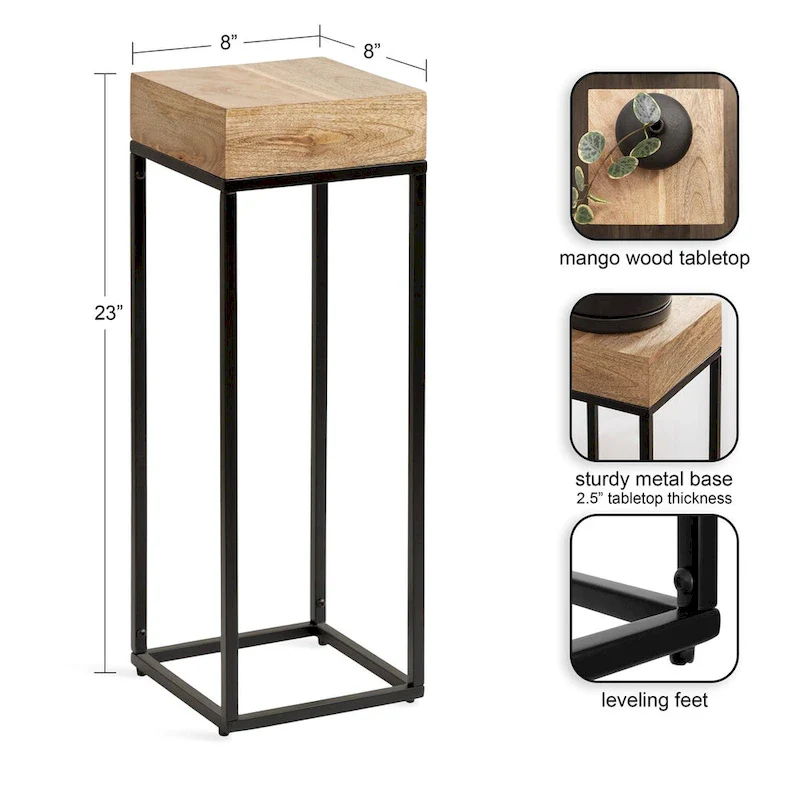 Wood and Metal Drink Table - 8x8x23