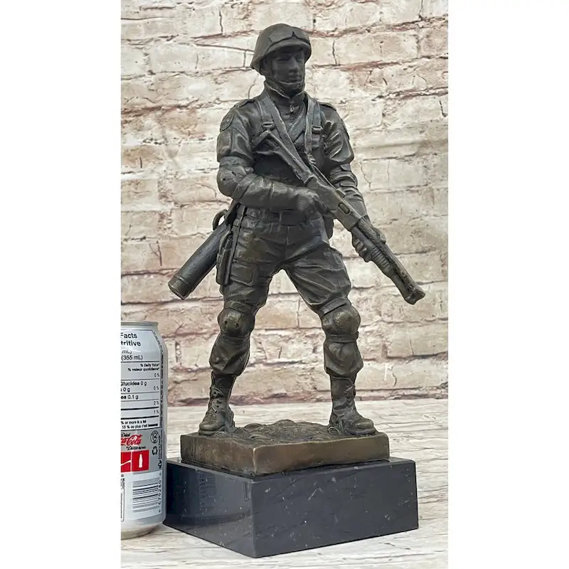 Signed Original Artwork By Milo Soldier Holding Rifle And Gear Bronze Sculpture Statue