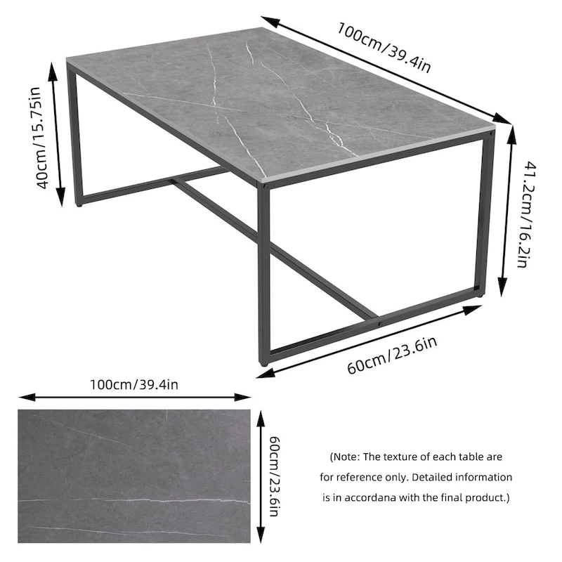 Frame Coffee Table Rectangular Cocktail Table Marble Metal Sofa Table