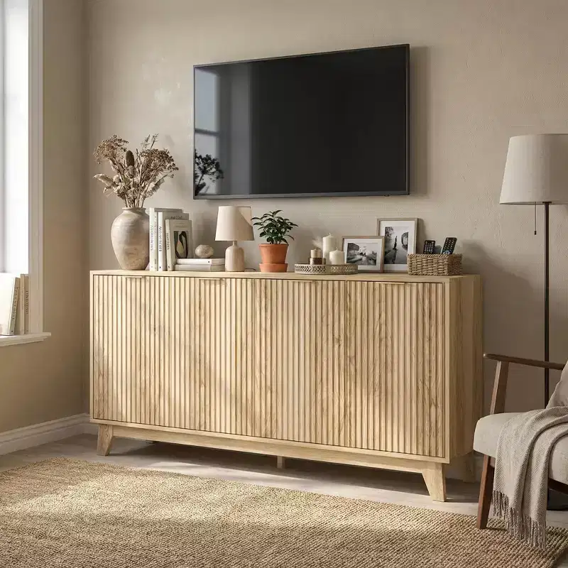 White Fluted Sideboard Cabinet, 55