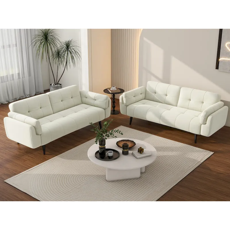 2Set Futon Convertible Sofa Bed Adjustable Reclining Sleeper
